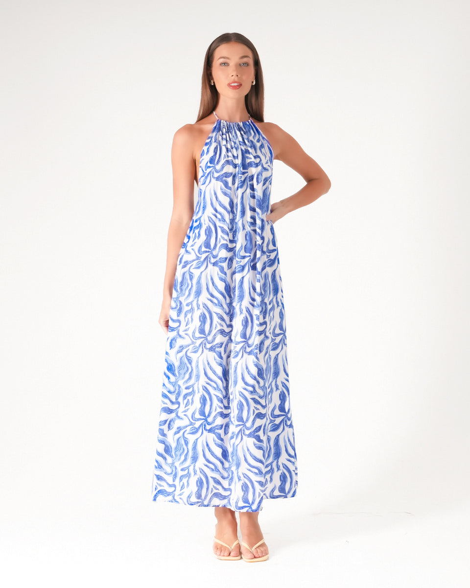 chinese dress ladies Rose Halter Maxi Dress – Porcelain Print