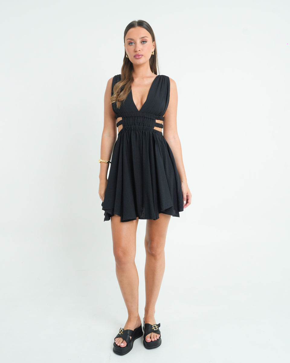 Beautiful Flowing Dress with Black Trim