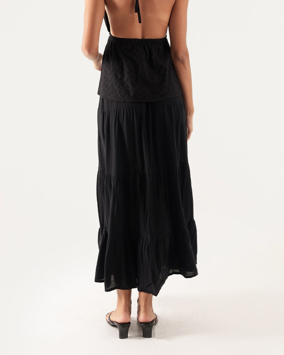 Harmony Black Fluffy Maxi Skirt