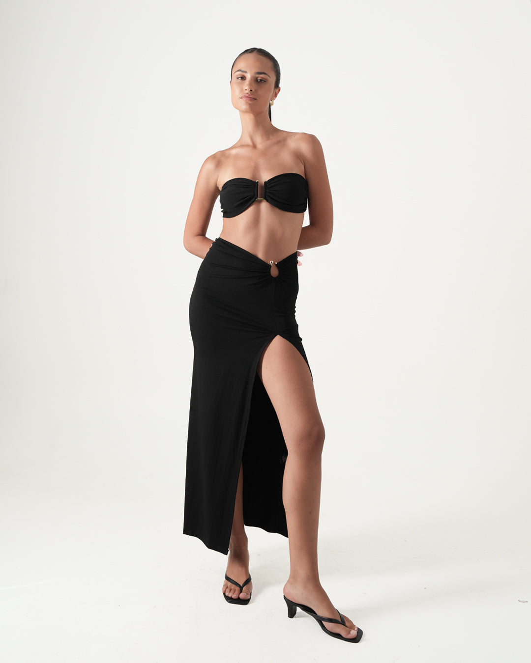 Alaia Jersey Midi Skirt – Black | Bamboo Blonde