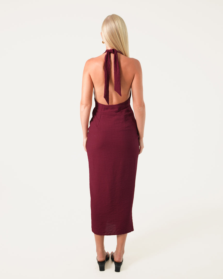 Jess Halter Midi Dress - Wine Textured | Bamboo Blonde Jess Halter Midi Dress - Wine Textured | Bamboo Blonde