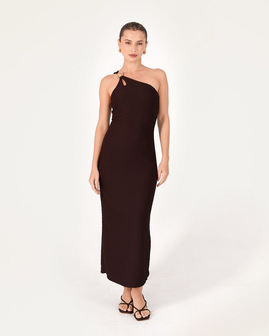 Kaia Midi Dress - Brown Plisse | Bamboo Blonde L Kaia Midi Dress - Brown Plisse | Bamboo Blonde L