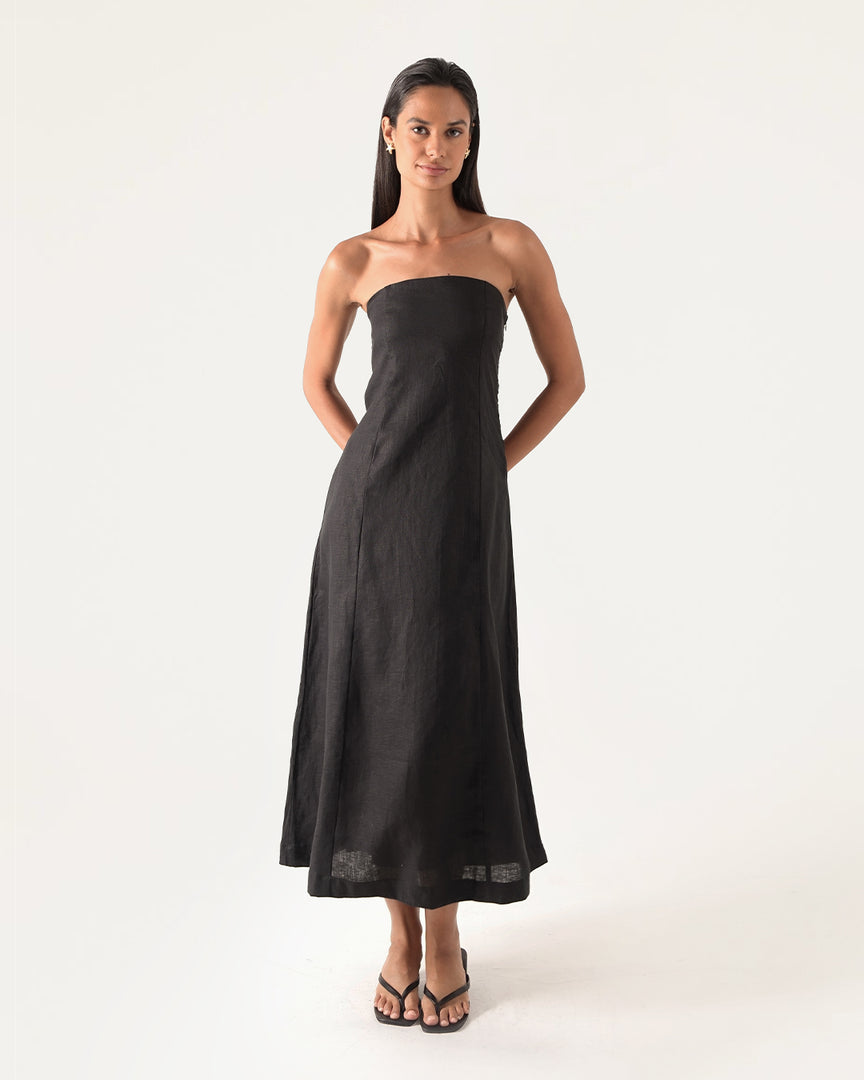 kara linen dress Kara Tie Front Linen Midi Dress Ever New USA