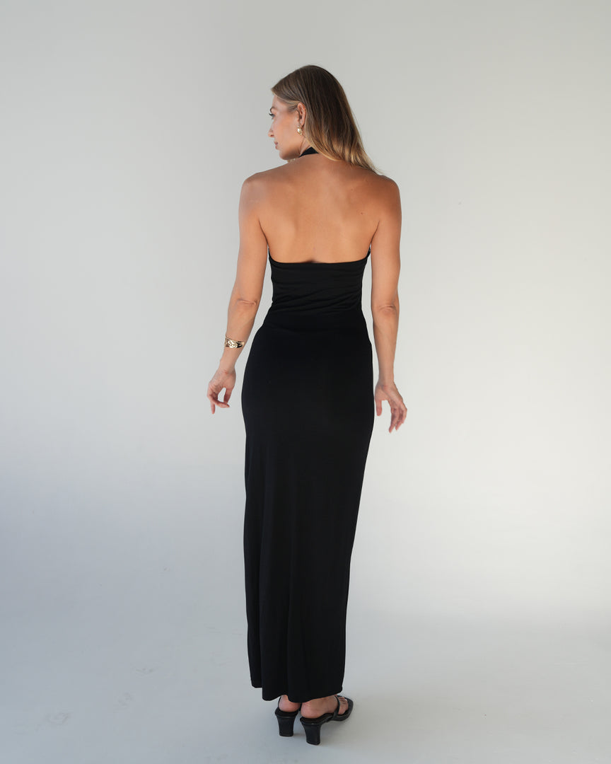Summer Halter Maxi Dress Black | Bamboo Blonde Summer Halter Maxi Dress Black | Bamboo Blonde